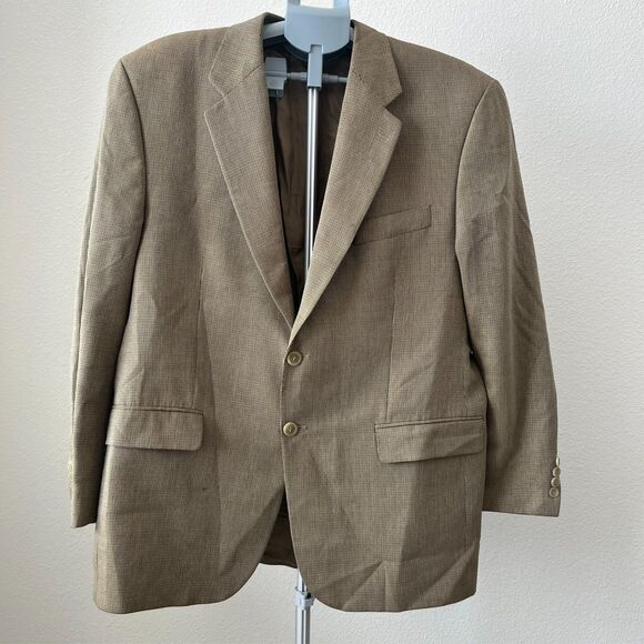 Vintage Chaps Ralph Lauren 46R Wool Blazer Tan Camel Sport Coat 90s Canada Made - Picture 1 of 7